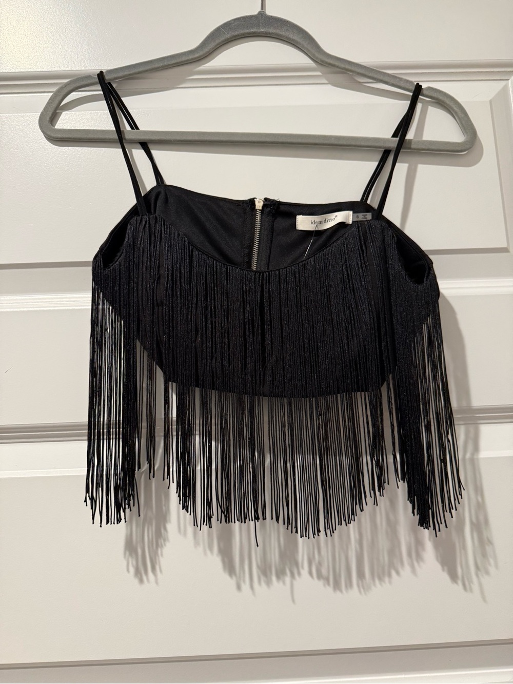 Black Fringe Crop Top with Double Spaghetti Straps for Nashville